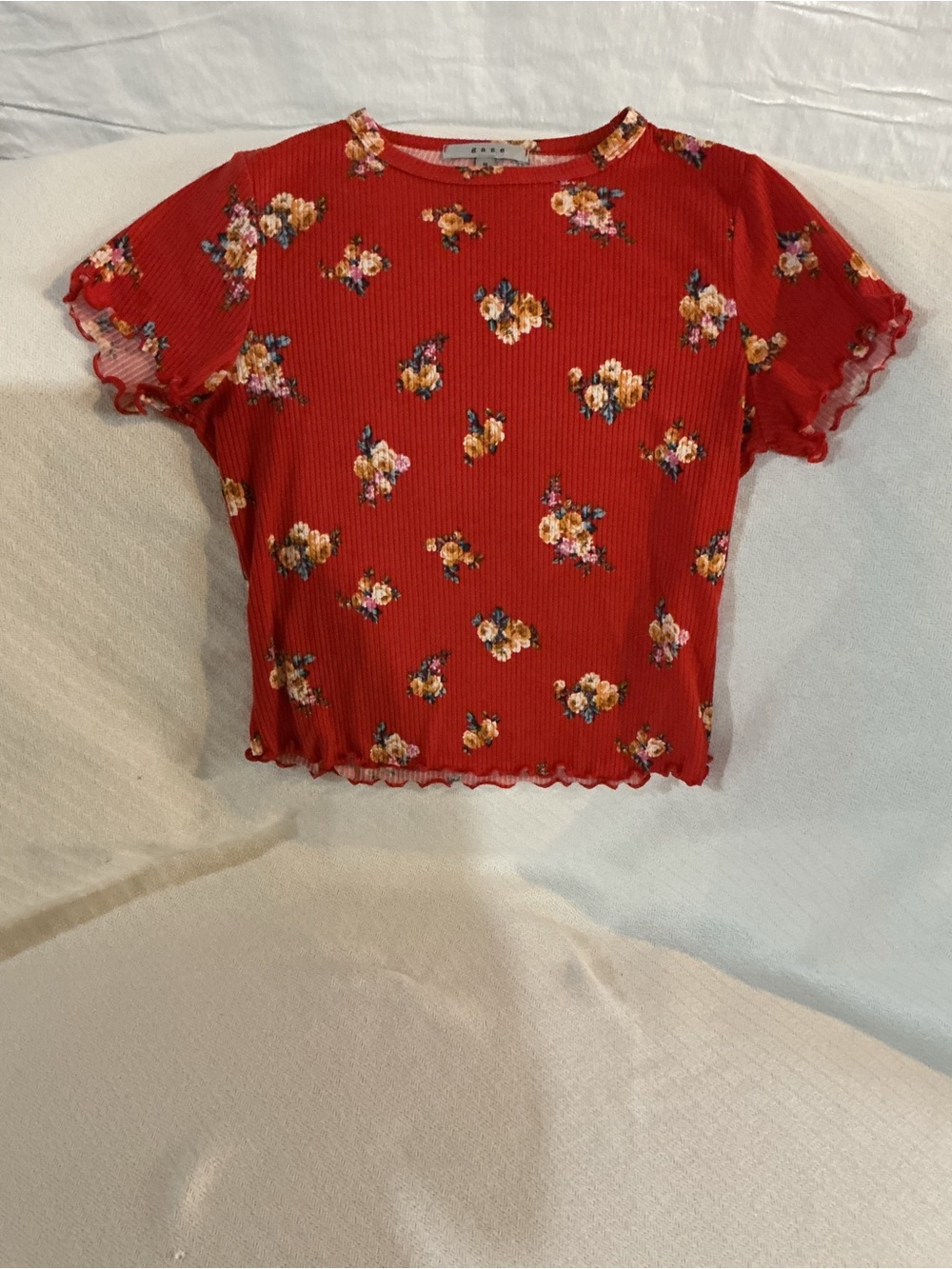 gaze Red Floral Ribbed Top